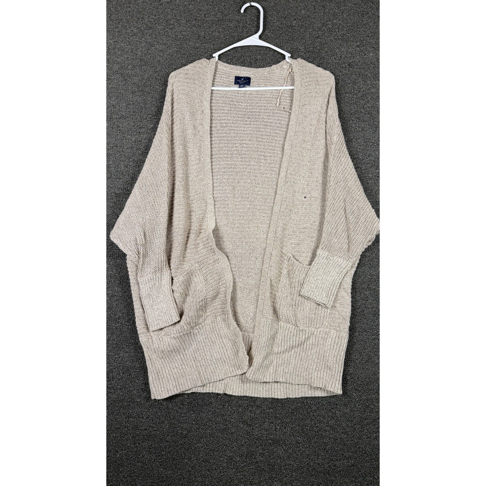 American Eagle Oatmeal Beige Cotton Waffle Knit Batwing Cardigan Sweater Medium
